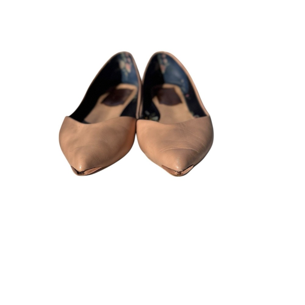 Ted Baker London Nude Pink Leather Pointed Toe Flats Rose Gold Floral S 5/5.5 - Picture 12 of 16